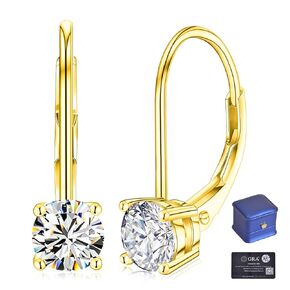 925 Sterling Silver Moissanite Earrings-2.0ct (1ct x 2) D Color Round Cut Lab Created Diamond Earrings, 18K White Gold Leverback Earrings for Women, Drop Earrings (Moissanite-2Ct(1ct*2) White Gold)