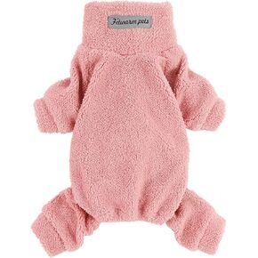 منامة Fitwarm Dog ذات الياقة المدورة مع علامة عاكسة، بذلة مخملية خفيفة الوزن 4 أرجل للحيوانات الأليفة، ملابس شتوية للكلاب الصغيرة، ملابس للقطط، وردي، مقاس XL in Kuwait