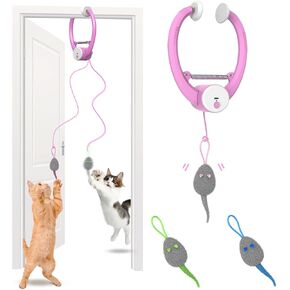 Cat Toys, Hanging Automatic Interactive Cat Toy, Colorful Bouncing Mice, Extra Long Elastic Rope, Motion Activated Rechargeable Cat Feathers Toys,Interactive Cat Toys for Indoor Cats/Kittens (Blue)