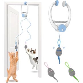 Cat Toys, Hanging Automatic Interactive Cat Toy, Colorful Bouncing Mice, Extra Long Elastic Rope, Motion Activated Rechargeable Cat Feathers Toys,Interactive Cat Toys for Indoor Cats/Kittens (Blue)