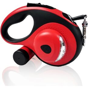 Best Dog Supplies Retractable Thick Dog Leash for Large Dogs with Bag Dispenser and Flashlight, 26ft/8M Dog Leash for S, M, Large Dogs up to 110lbs Pet Leash One Button Break Retractable Leash - Red
