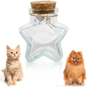 Memorial Bottle for Pet Hair, Dogs & Cats Fur Memorial Glass Keepsake with 2 Silver Accessories, Pet Memorial Urn, Star Shape