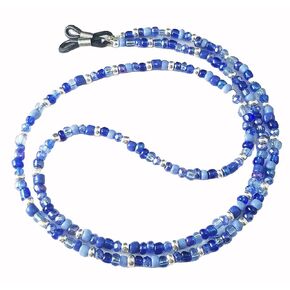 Sapphire, Indigo and Sky Blue, Handmade Beaded Eyeglass Sunglass Chain Holder Leash, Multi, 28 Inches