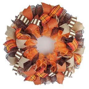 Fall Wreaths for Front Door : Burlap Thanksgiving Deco Mesh Door Wreath; Brown Orange : F3 (No Centerpiece (Wreath Only))