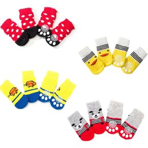 4 Pairs Dog Socks for Small Dogs, Anti Slip Dog Socks, Dog Grip Socks, Soft Pet Puppy Doggie Socks to Prevent Licking, Non Slip Paw Protection for Hardwood Floors Indoor Outdoor (S)