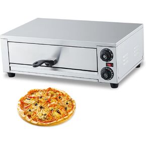 Electric Pizza Oven Indoor, 16 Inch Countertop Commercial Pizza Oven with Grilling Rack, Crumb Tray, Handle and Feet Pads, Stainless Steel Pizza Baking Machine for Home and Restaurant