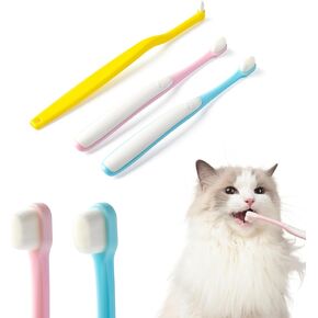 E.M&S.T by Emmeliestella Small Dog & Cat Toothbrush Micro Head, Cat Dental Care, Pets Toothbrush, Oral Hygiene, Easy to Handle, Deep Clean, Extra Soft Bristles, Independent Packaging, Blue&Pink 3PCS