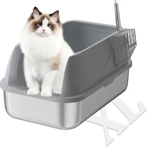 Stainless Steel Cat Litter Box with Lid Extra Large Matel Litter Box for Big Cats Enclosed Sides XL Steel Litter Pan with Cat Litter Scoop Easy Cleaning