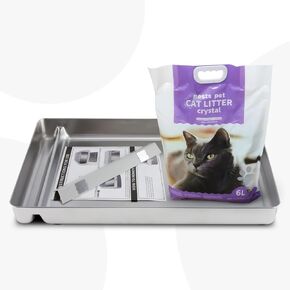 Stainless Steel Replacement Tray Compatible with petsafe Reusable Trays - Complete Kit with 6lb Cat Litter Included - Compatible with petsafe Reusable Trays for Self-Cleaning Litter Box Systems in Kuwait