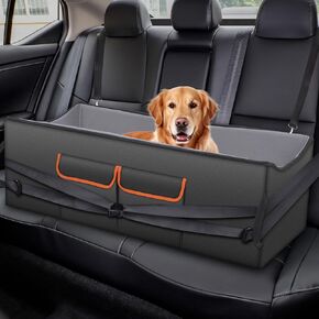 43.5" L*19.7" W*14.6" H Extra Large Dog Car Seat for Medium/Large Dogs, Pet Car Back Seats with 2 Safety Leashes, Double Dog Carseat, Support up to 200 Lbs, Black, XL