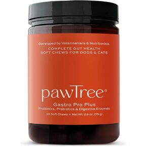 pawTree Gastro Pro Plus للكلاب والقطط - البروبيوتيك والبريبايوتكس والإنزيمات الهاضمة - للمعدة الحساسة ومشاكل الجهاز الهضمي والبراز السائب والغازات السيئة (60 قيراط)