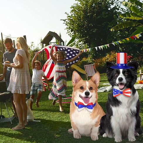 3 PCS Dog 4th of July Outfit, 4th of July Dog Clothes Uncle Sam Dog Top Hat, American Flag Dog Bow Tie Collar Red White and Blue Dog Bowtie for Small Medium Large Dogs (Dog Hat & 2xBow Tie) in Saudi Arabia