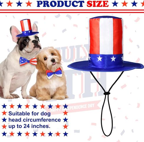 3 PCS Dog 4th of July Outfit, 4th of July Dog Clothes Uncle Sam Dog Top Hat, American Flag Dog Bow Tie Collar Red White and Blue Dog Bowtie for Small Medium Large Dogs (Dog Hat & 2xBow Tie) in Saudi Arabia