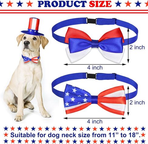 3 PCS Dog 4th of July Outfit, 4th of July Dog Clothes Uncle Sam Dog Top Hat, American Flag Dog Bow Tie Collar Red White and Blue Dog Bowtie for Small Medium Large Dogs (Dog Hat & 2xBow Tie) in Saudi Arabia