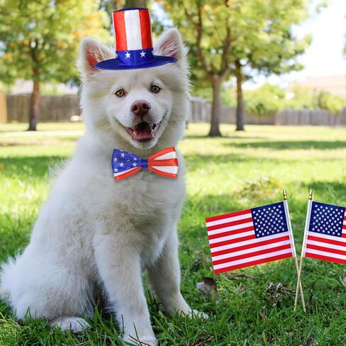 3 PCS Dog 4th of July Outfit, 4th of July Dog Clothes Uncle Sam Dog Top Hat, American Flag Dog Bow Tie Collar Red White and Blue Dog Bowtie for Small Medium Large Dogs (Dog Hat & 2xBow Tie) in Saudi Arabia