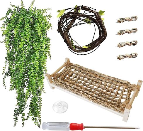 Bearded Dragon Lounger for Rest,Reptile Hammock Swing Hanging Bed Wooden Lizard Bed with Jungle Climbing Vines Habitat Tank Decor for Lizards Chameleon Leopard Gecko Small Animal(3PCS) in Saudi Arabia