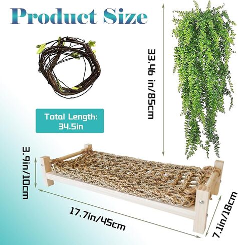 Bearded Dragon Lounger for Rest,Reptile Hammock Swing Hanging Bed Wooden Lizard Bed with Jungle Climbing Vines Habitat Tank Decor for Lizards Chameleon Leopard Gecko Small Animal(3PCS) in Saudi Arabia
