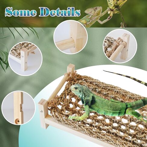 Bearded Dragon Lounger for Rest,Reptile Hammock Swing Hanging Bed Wooden Lizard Bed with Jungle Climbing Vines Habitat Tank Decor for Lizards Chameleon Leopard Gecko Small Animal(3PCS) in Saudi Arabia