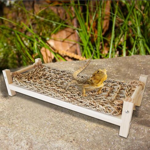 Bearded Dragon Lounger for Rest,Reptile Hammock Swing Hanging Bed Wooden Lizard Bed with Jungle Climbing Vines Habitat Tank Decor for Lizards Chameleon Leopard Gecko Small Animal(3PCS) in Saudi Arabia