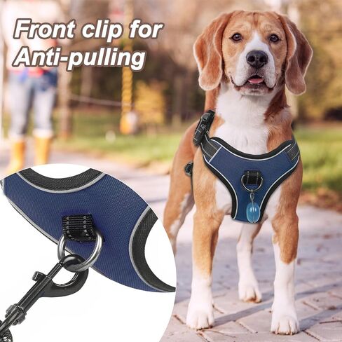 Dog Harness Navy Blue No Pull Y Shaped for Medium Sized Dog, Small to Large Dogs Reflective Adjustable Easy Walk Puppy Harnesses,Heavy Duty Girl Boy Pet Vest 3 Buckle with Handle & Light,M in Saudi Arabia