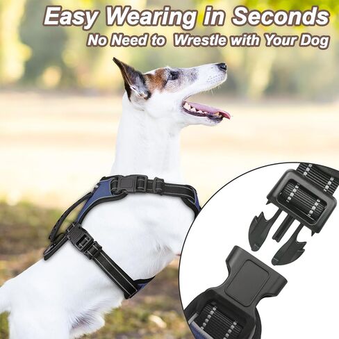 Dog Harness Navy Blue No Pull Y Shaped for Medium Sized Dog, Small to Large Dogs Reflective Adjustable Easy Walk Puppy Harnesses,Heavy Duty Girl Boy Pet Vest 3 Buckle with Handle & Light,M in Saudi Arabia