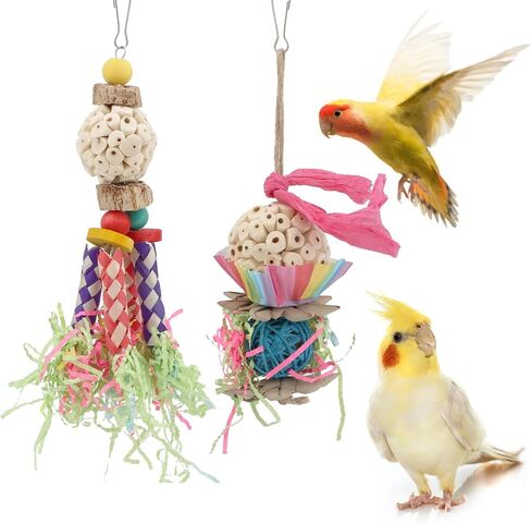 Wontee Bird Toys Colorful Shredding Crinkles Foraging Toys Natural Sola Ball Parakeet Toys for Parrots Cockatiels Conures Budgies Senegal (Bamboo basket (1 Pack)) in Saudi Arabia
