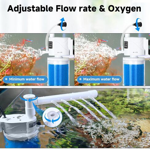 AQQA Submersible Aquarium Filter Whisper Fish Tank Filters Adjustable Internal Power Filter for 50-100 Gallon Water Filtration/Circulation/Oxygenation (15W，260GPH) in Saudi Arabia