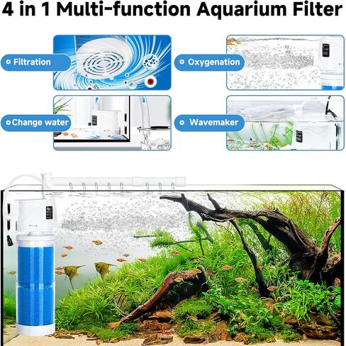 AQQA Submersible Aquarium Filter Whisper Fish Tank Filters Adjustable Internal Power Filter for 50-100 Gallon Water Filtration/Circulation/Oxygenation (15W，260GPH) in Saudi Arabia