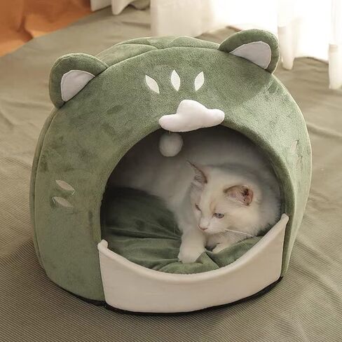 Cat Beds for Indoor Cats - Cute Cat Bed Cave with Hanging Toy Small Cat Houses with Removable Washable Cushioned Pillow. Calming Cozy Soft Cat Hut. Portable No Deformation Pet Bed. in Saudi Arabia