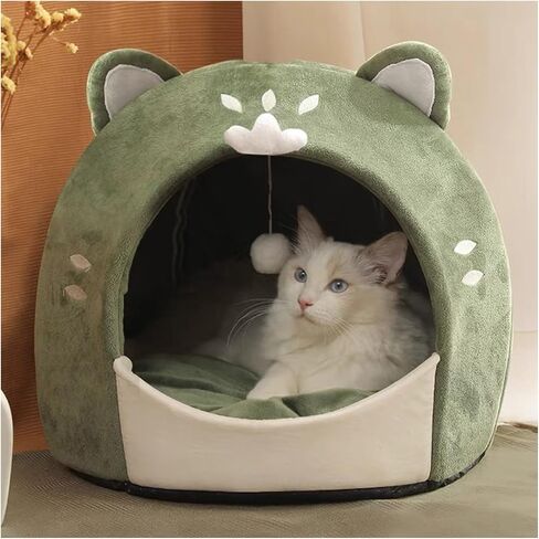 Cat Beds for Indoor Cats - Cute Cat Bed Cave with Hanging Toy Small Cat Houses with Removable Washable Cushioned Pillow. Calming Cozy Soft Cat Hut. Portable No Deformation Pet Bed. in Saudi Arabia