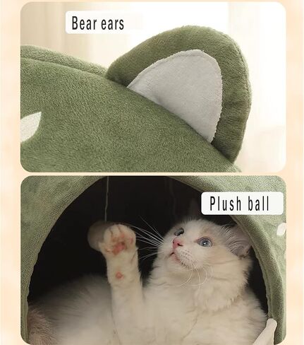 Cat Beds for Indoor Cats - Cute Cat Bed Cave with Hanging Toy Small Cat Houses with Removable Washable Cushioned Pillow. Calming Cozy Soft Cat Hut. Portable No Deformation Pet Bed. in Saudi Arabia