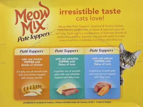 Meow Mix Company 799451-Pack 4 Mix Pate Topper مجموعة متنوعة من المأكولات البحرية/الدجاج، 2.75 أونصة، (عبوة من 4) in Kuwait