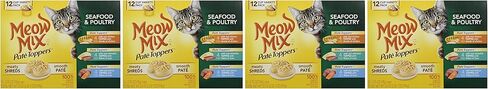 Meow Mix Company 799451-Pack 4 Mix Pate Topper مجموعة متنوعة من المأكولات البحرية/الدجاج، 2.75 أونصة، (عبوة من 4) in Kuwait