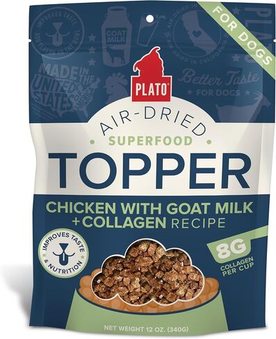 PLATO Pet Treats Dog Food Toppers - Air-Dried Dog Food Toppers for Dry Food - with Collagen to Support Skin and Coat Health - Chicken and Collagen Recipe 12oz in Saudi Arabia
