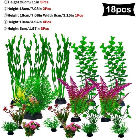 Aquarium Plants,Artificial Fish Tank Decorations Decor Plastic Plants Set 18 Pcs Landscaping Decorations Fish Tank Accessories,Small to Large,Tc1801 in Saudi Arabia