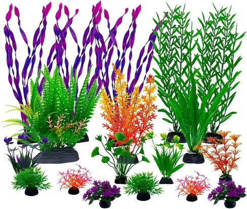 Aquarium Plants,Artificial Fish Tank Decorations Decor Plastic Plants Set 18 Pcs Landscaping Decorations Fish Tank Accessories,Small to Large,Tc1801 in Saudi Arabia