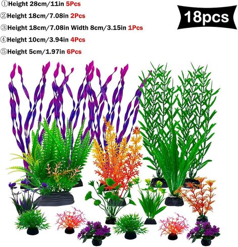 Aquarium Plants,Artificial Fish Tank Decorations Decor Plastic Plants Set 18 Pcs Landscaping Decorations Fish Tank Accessories,Small to Large,Tc1801 in Saudi Arabia