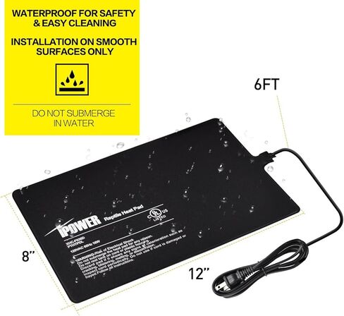 iPower وسادة التدفئة الزواحف، تحت سخان الخزان، حصيرة الحرارة تررم للماء 8X12 بوصة، للسلحفاة والسحلية والضفدع والثعبان والزواحف الأخرى in Kuwait