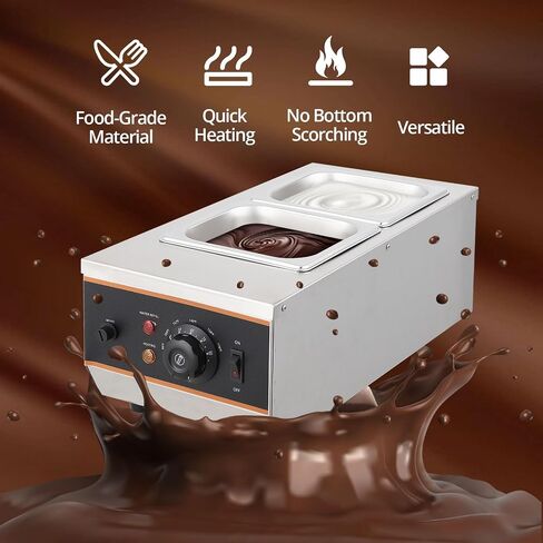 آلة تقسية الشوكولاتة من GarveeTech - خزانات سعة 1.58 QT*2، تسخين سريع، تحكم في درجة الحرارة من 86 إلى 176 درجة فهرنهايت، 800 وات، جسم من الفولاذ المقاوم للصدأ 304 in Kuwait