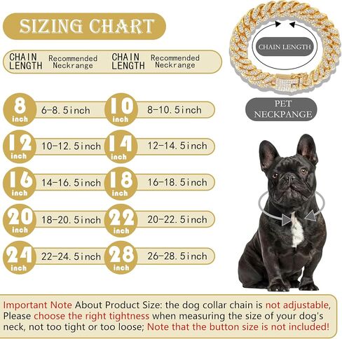 Cuban Link Dog Collar Gold Crystal Dog Necklace Metal Chain Collar with Design Secure Buckle Pet Collar Jewelry Accessories for Small Medium Large Dogs Cats(22inch) in Saudi Arabia