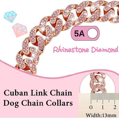 Cuban Link Dog Collar Gold Crystal Dog Necklace Metal Chain Collar with Design Secure Buckle Pet Collar Jewelry Accessories for Small Medium Large Dogs Cats(22inch) in Saudi Arabia