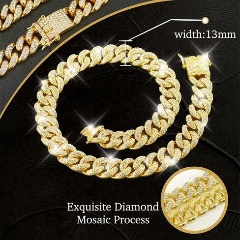 Cuban Link Dog Collar Gold Crystal Dog Necklace Metal Chain Collar with Design Secure Buckle Pet Collar Jewelry Accessories for Small Medium Large Dogs Cats(22inch) in Saudi Arabia