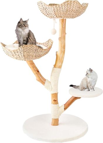 Real Wood Modern Cat Tree Tower for Indoor Cats Large Adult, Wooden Cat Tower with Scratching Post and Bed, Boho Aesthetic Tall Luxury Cat Furniture, Kitty Climbing Tower by Rio & Roxy in Saudi Arabia