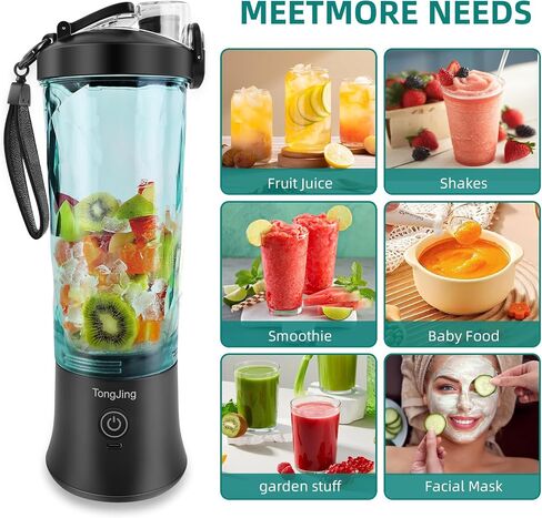 Portable blender,Big Power Personal Size Blender for Shakes and Smoothies with 6 Blades,20OZ Juicer Cup USB Rechargeable Blender for Kitchen，Outdoor（Black）… in Saudi Arabia