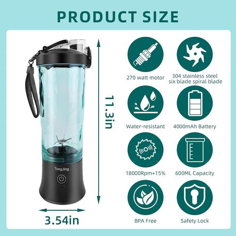 Portable blender,Big Power Personal Size Blender for Shakes and Smoothies with 6 Blades,20OZ Juicer Cup USB Rechargeable Blender for Kitchen，Outdoor（Black）… in Saudi Arabia