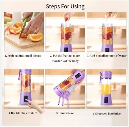 Portable Blender, Personal size blender for Shakes and Smoothies with USB Rechargeable, 380Ml 25 watts With 6 Blades, Handheld Blender Suitable for Travel,Office, Gym(pink), Medium in Saudi Arabia