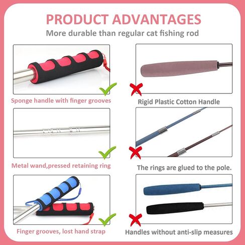 عصا صيد القطط للقطط الداخلية، ألعاب تفاعلية للقطط مع ريش ملون وجرس. (أحمر) in Kuwait