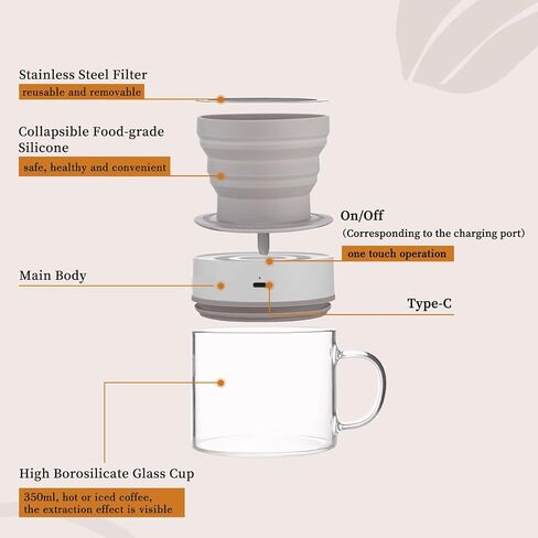 Minidiva Cold Brew Coffee Maker, Vacuum Extraction Coffee Machine, Fully Automatic 4-minutes Brewing Pneumatic Extraction, Reusable, Portable, Battery Powered, 350ML for Home Office Camping (Gray) in Saudi Arabia