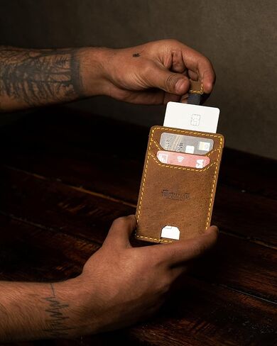Trip Machine Company Slim Minimalist 100% Genuine Leather Wallet/Card & bill Holder - Stylish Card Organiser - Premium Leather Cardholder - Handmade Wallet Perfect for Gifting’s (Vintage Tan) in Kuwait