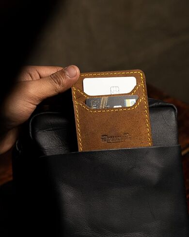 Trip Machine Company Slim Minimalist 100% Genuine Leather Wallet/Card & bill Holder - Stylish Card Organiser - Premium Leather Cardholder - Handmade Wallet Perfect for Gifting’s (Vintage Tan) in Kuwait